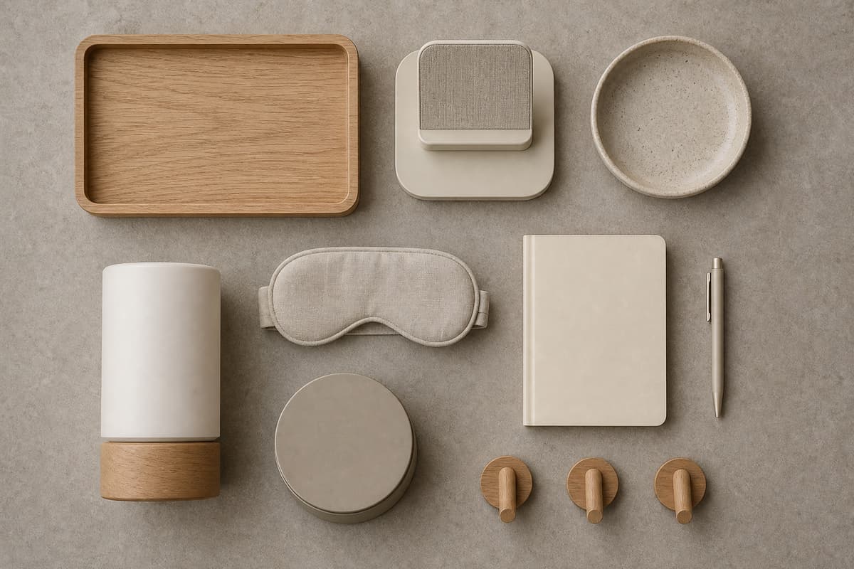 Every entryway kit component separated and aligned in rows on a stone-grey surface.